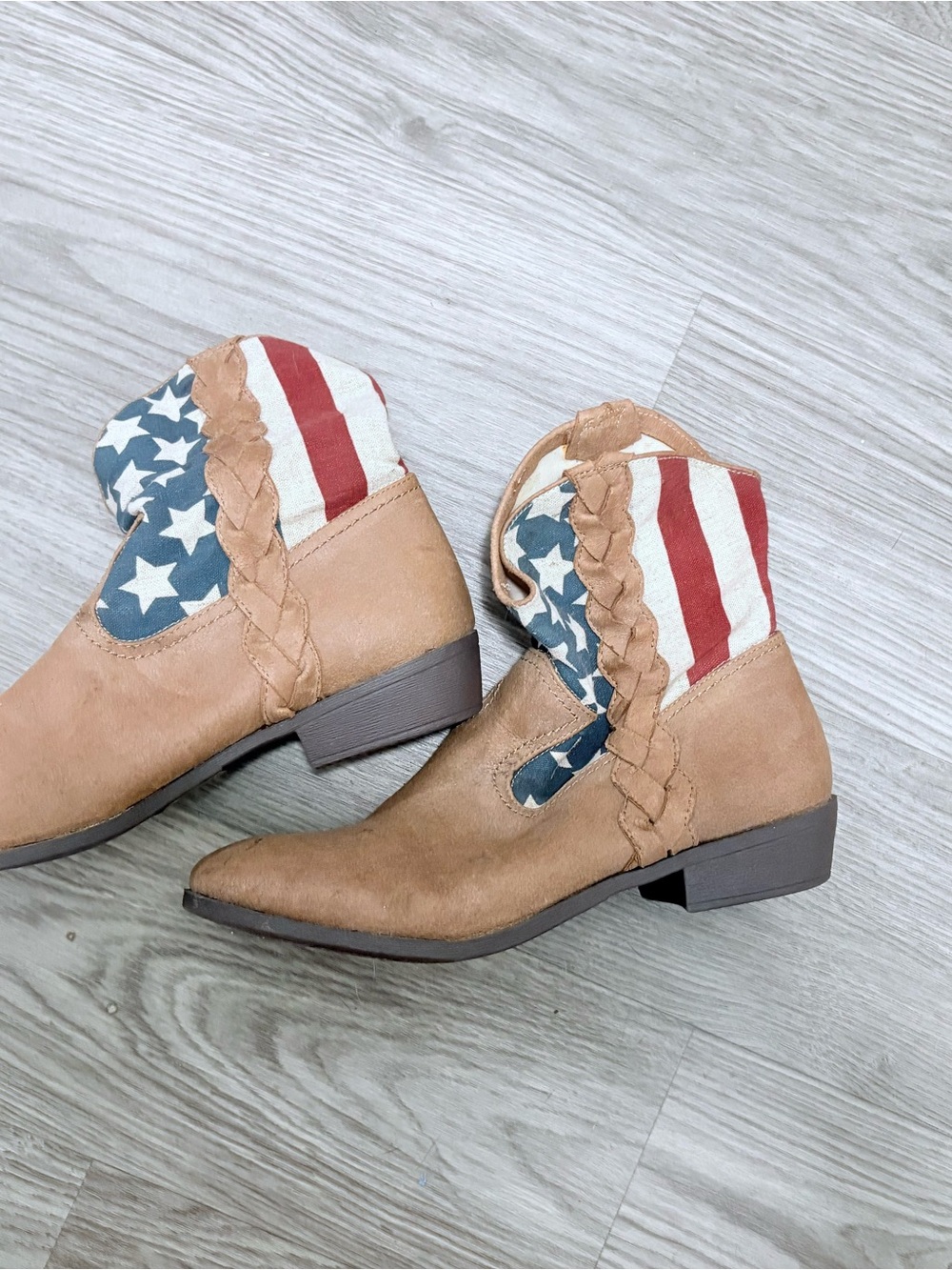 Forever 21 Tan Ankle Booties with American Flag Accent